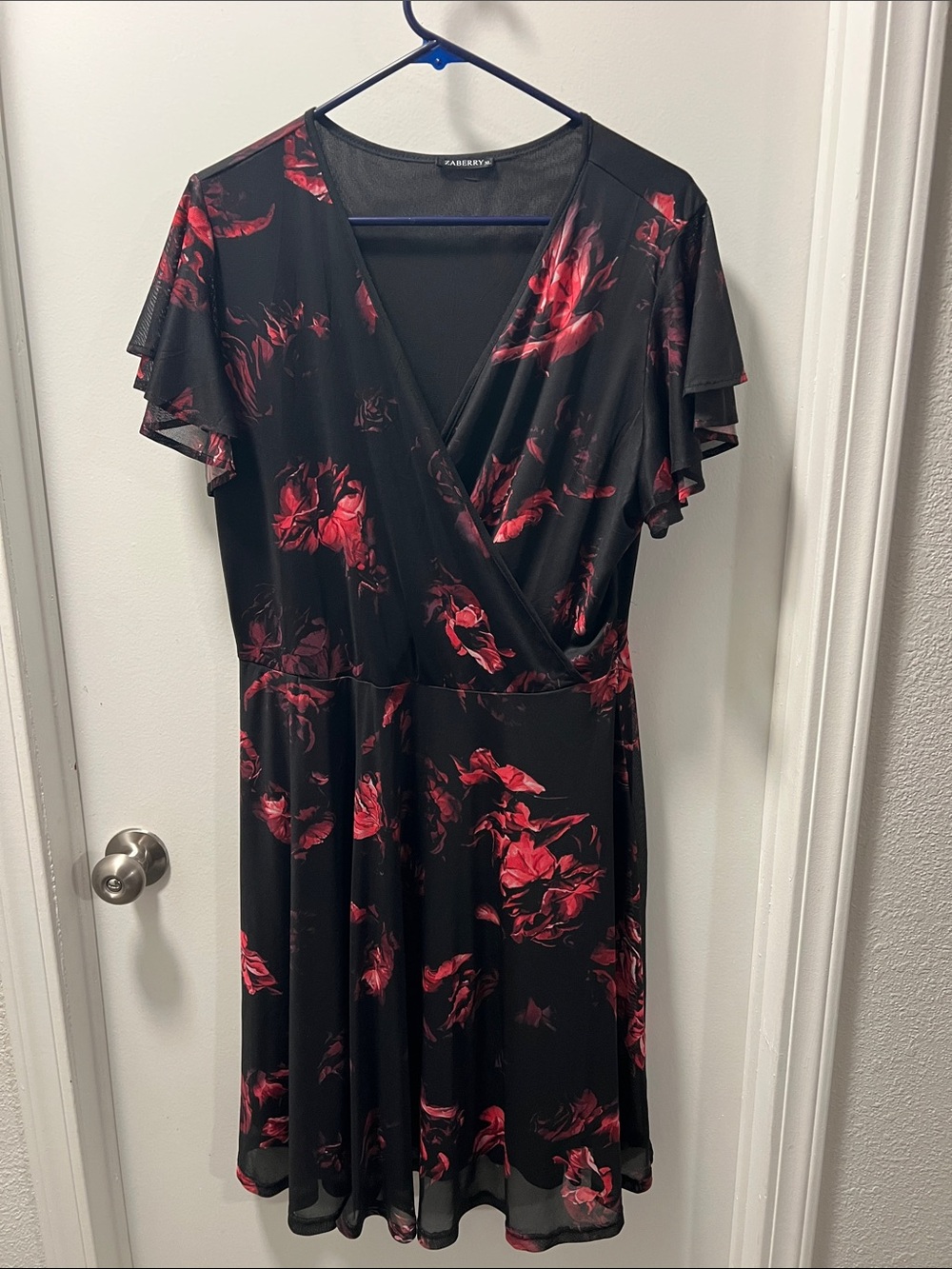 Scarlett Black Dress with Red Floral Pattern